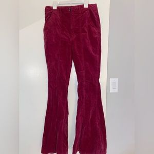 Pink velvet flare pants